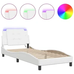 Vidaxl Posteljni okvir z LED brez vzmetnice Zadar bel 90x200 cm
