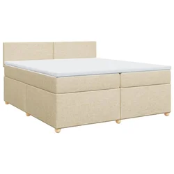 Vidaxl Box spring postelja z vzmetnico krem 200x200 cm blago