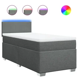 Vidaxl Box spring postelja z vzmetnico temno siva 90x190 cm blago