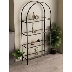 Hanah Home Linda polica za knjige 80 × 172 × 30 cm, crna / providno staklo