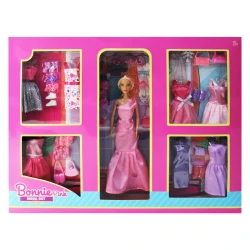 Bonnie Pink Modna punčka mega set z oblačili in dodatki, 29 cm
