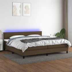 Krevet box spring s madracem LED tamnosmeđi 200x200 cm tkanina