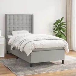 Greatstore Box spring postelja z vzmetnico svetlo siva 90x200 cm blago