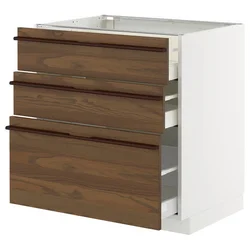 METOD / MAXIMERA Podni element s 3 fioke, bela/Stensta tamnobraon jasenov furnir, 80x60 cm