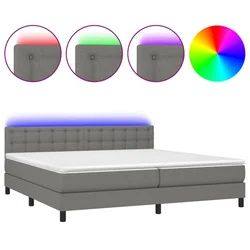 Vidaxl Box spring postelja z vzmetnico LED temno siva 200x200 cm blago