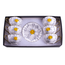 DIKER HOME Porcelanske šolje sa cvetom, 6 komada, Belo-sive