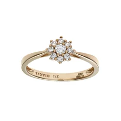 DIAMANT LETERNEL Prstan Cluster-Ring aus 375 Gelbgold mit 9 Karat Diamant zlata