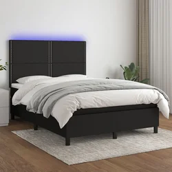 shumee Box spring postelja z vzmetnico LED črna 140x190 cm blago
