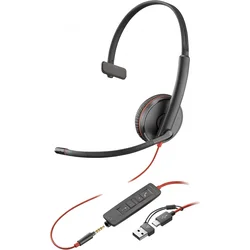 Poly Blackwire 3215 Monaural USB-C Headset +3.5mm Plug +USB-C/A Adapter 8X227AA