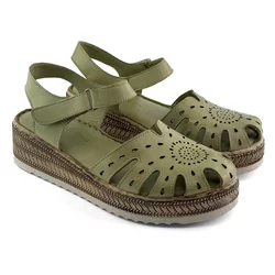 LP Fashion Ženske kožne sandale, Maslinaste