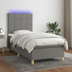 vidaXL Box spring postelja z vzmetnico LED temno siva 90x200 cm blago