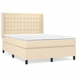 Vidaxl Box spring postelja z vzmetnico krem 140x200 cm blago