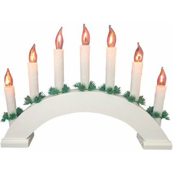 Božični svečnik 7 sveč PLAMEN, lok, les. BELA, za vtičnico