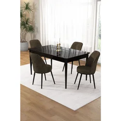 Hanah Home trpezarijski set Pir, sto i 4 stolice, ploča u dekoru crnog mermera, braon tkanina Babyface