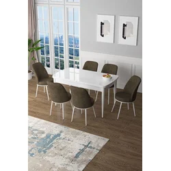 Hanah Home Set Trpezarijski sto i 6 stolica Zen, Braon-beli