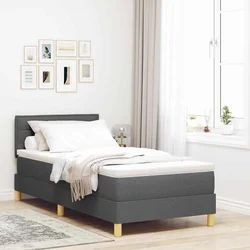 LED Box Spring Postelja Temno siva 90 x 200 cm blago