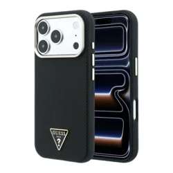 Maska Guess Kevlar Triangle Logo MagSafe za iPhone 17 Pro / 18 Pro crna