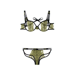 Bra Set With Open Cups - Black/Green