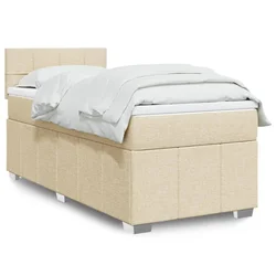 vidaXL Box spring postelja z vzmetnico krem 90x200 cm blago