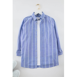 Trendyol Blue Slim Fit Button Down Collar Pinstripe Shirt