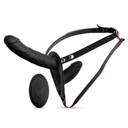 SuperLove Double Vibrating Dildo Strap-on with Remote Black