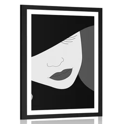 Plakat s paspartujem modna dama s klobukom v črnobeli varianti - 40x60 white