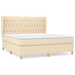 Vidaxl Box spring postelja z vzmetnico krem 180x200 cm blago