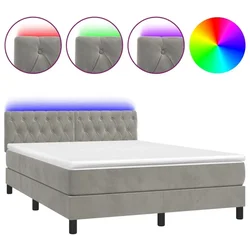 Vidaxl Box spring postelja z vzmetnico LED sv. siva 140x190 cm žamet