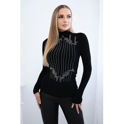 Knitted blouse with silver zirconia pattern black