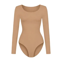 cfab Oblikovanje postave Longsleeve Sculpting Bodysuit with Slip bež