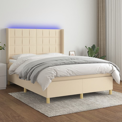 Krevet box spring s madracem LED krem 140x200 cm od tkanine