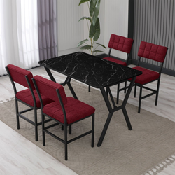 HANAH HOME Set Trpezarijski sto i 4 stolice Dubai Burgundy Black