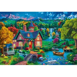 BlueBird - Puzzle Barvita hiša v bližini jezera - 1 000 kosov