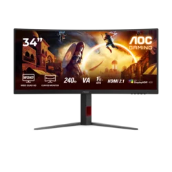 AOC monitor CU34G4Z 34 zakrivljeni brzi VA, 3440×1440, 240Hz, 1500R, 1ms, HDR400, adaptivna sinhronizaci?a, 2×HDMI 2.1, 1×DP 1.4, USB hub, ergonomski, crni