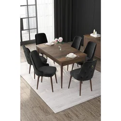 Hanah Home trpezarijski set Nex, sto na razvlačenje i 6 stolica, ploča u dekoru drveta Baroque, crna tkanina Babyface
