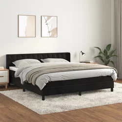 Greatstore Box spring postelja z vzmetnico črna 160x200 cm žamet