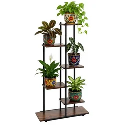 Gardlov 27788 Metalni Stalak za Cvijeće – 6 Razina, Loft Stil, MDF Police, Visina 113 cm
