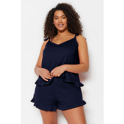 Trendyol Curve Navy Blue Strap Knitted Ruffle Detail Pajama Set