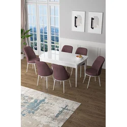 Hanah Home Set Trpezarijski sto i 6 stolica Zen, Prljavo roze