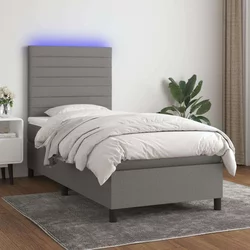 Greatstore Box spring postelja z vzmetnico LED temno siva 90x200 cm blago
