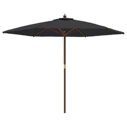 Vrtni suncobran s drvenim stupom crni 299 x 240 cm
