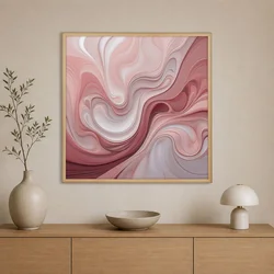 WallXpert uramljena slika na platnu Cc-K-Ah-1012, apstraktni fluidni talasi u roze i bordo tonovima, 60 x 60 cm