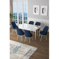 Hanah Home Set Trpezarijski sto i 6 stolica Zen, Plavo-beli