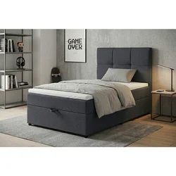 MID.YOU POSTELJA Z VZMETNICO 100 cm x 200 cm , tekstil, leseni material temno siva