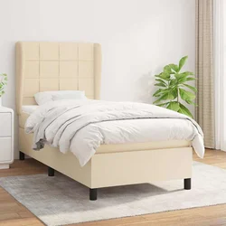 Greatstore Box spring postelja z vzmetnico krem 100x200 cm blago