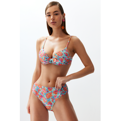 Trendyol Floral Print Draped High Waist Hipster Bikini Bottom