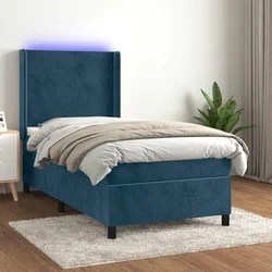 Krevet box spring s madracem LED tamnoplavi 90x190 cm baršun