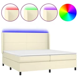 Vidaxl Box spring postelja z vzmetnico LED krem 200x200cm umetno usnje