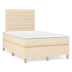 VIDAXL Box spring postelja z vzmetnico LED krem 120x190 cm blago