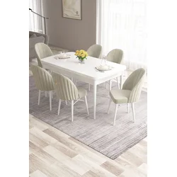 Hanah Home Set Trpezarijski sto i 6 stolica Roz, Krem-beli